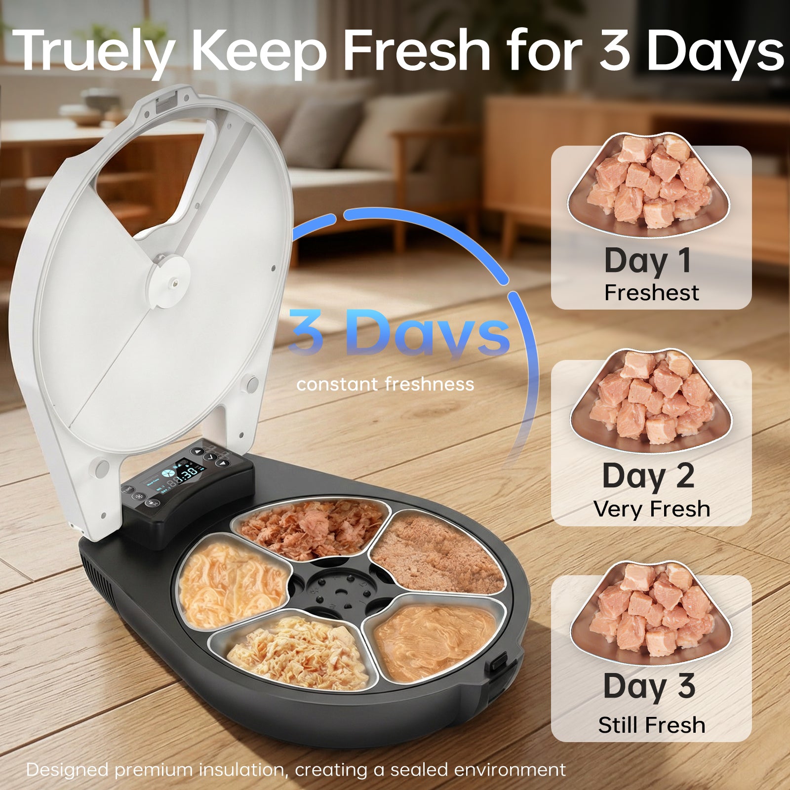 RESPURR Automatic Wet Food Cat Feeder, 3 Days 5 Freshness Meals Refrigerated Auto Cat Feeder, Semiconductor Cooling & Heating with 304 Stainless Steel Bowl, Programmable Timer Cat Food Dispenser