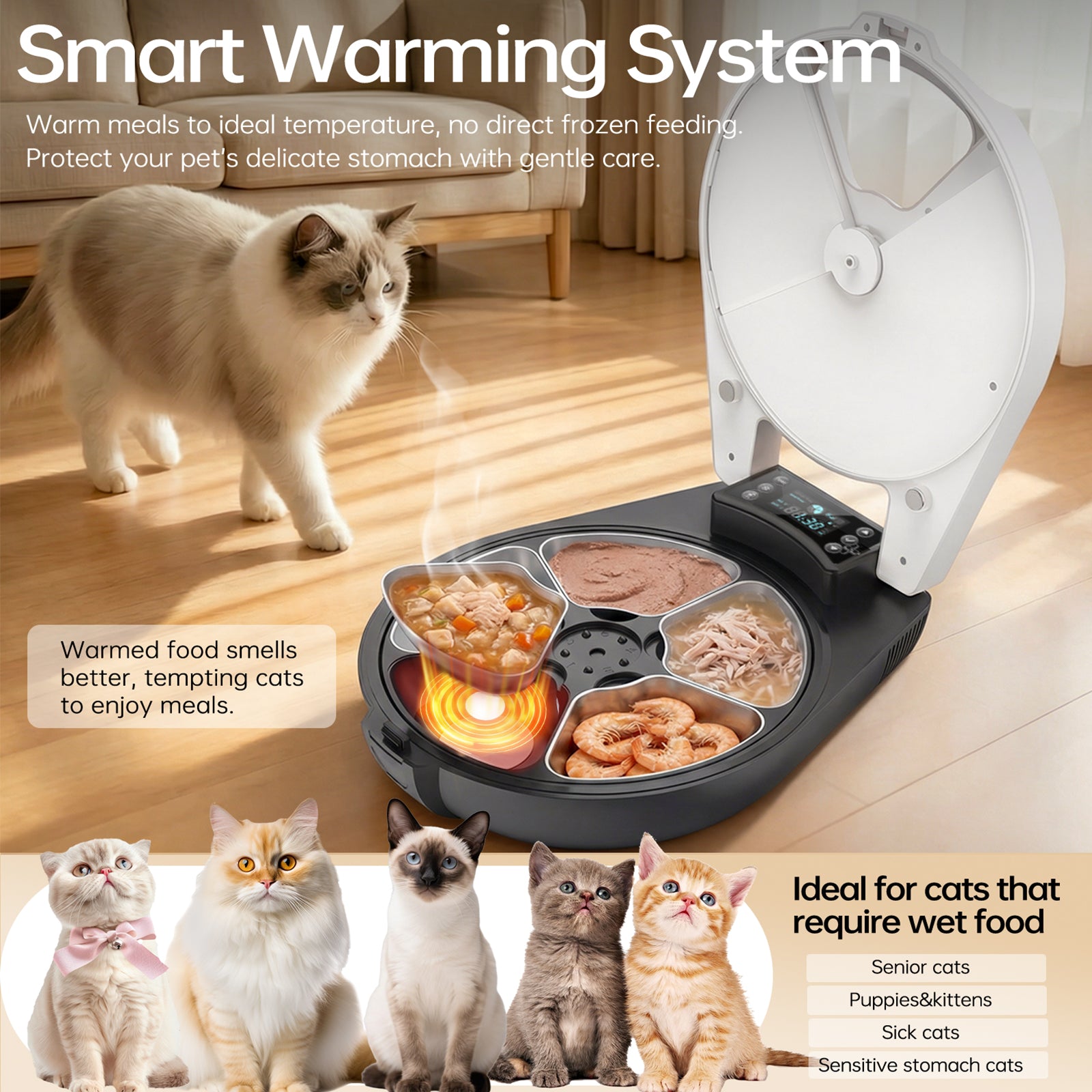 RESPURR Automatic Wet Food Cat Feeder, 3 Days 5 Freshness Meals Refrigerated Auto Cat Feeder, Semiconductor Cooling & Heating with 304 Stainless Steel Bowl, Programmable Timer Cat Food Dispenser