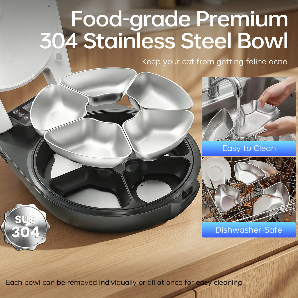 RESPURR Automatic Wet Food Cat Feeder, 3 Days 5 Freshness Meals Refrigerated Auto Cat Feeder, Semiconductor Cooling & Heating with 304 Stainless Steel Bowl, Programmable Timer Cat Food Dispenser