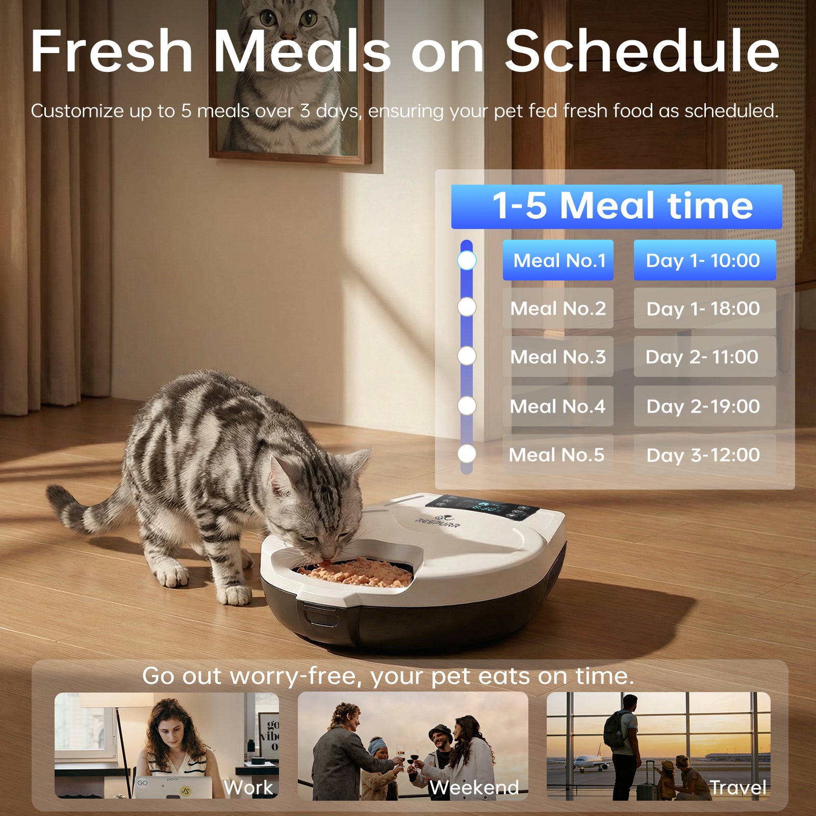 RESPURR Automatic Wet Food Cat Feeder, 3 Days 5 Freshness Meals Refrigerated Auto Cat Feeder, Semiconductor Cooling & Heating with 304 Stainless Steel Bowl, Programmable Timer Cat Food Dispenser